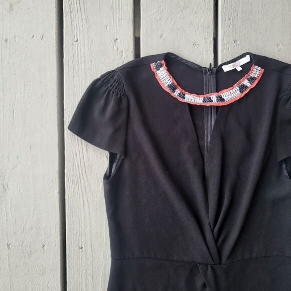 Maje Fraicheur Black Twist Front Cutout V-Front Embroidered Dress Size 2 - Picture 3 of 7